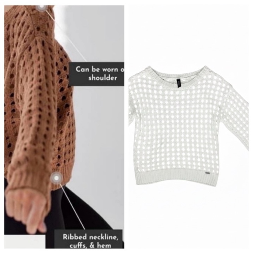 Savvi Off White Crochet Luxury Boutique Light Sweater, On/Off Shoulder Dana